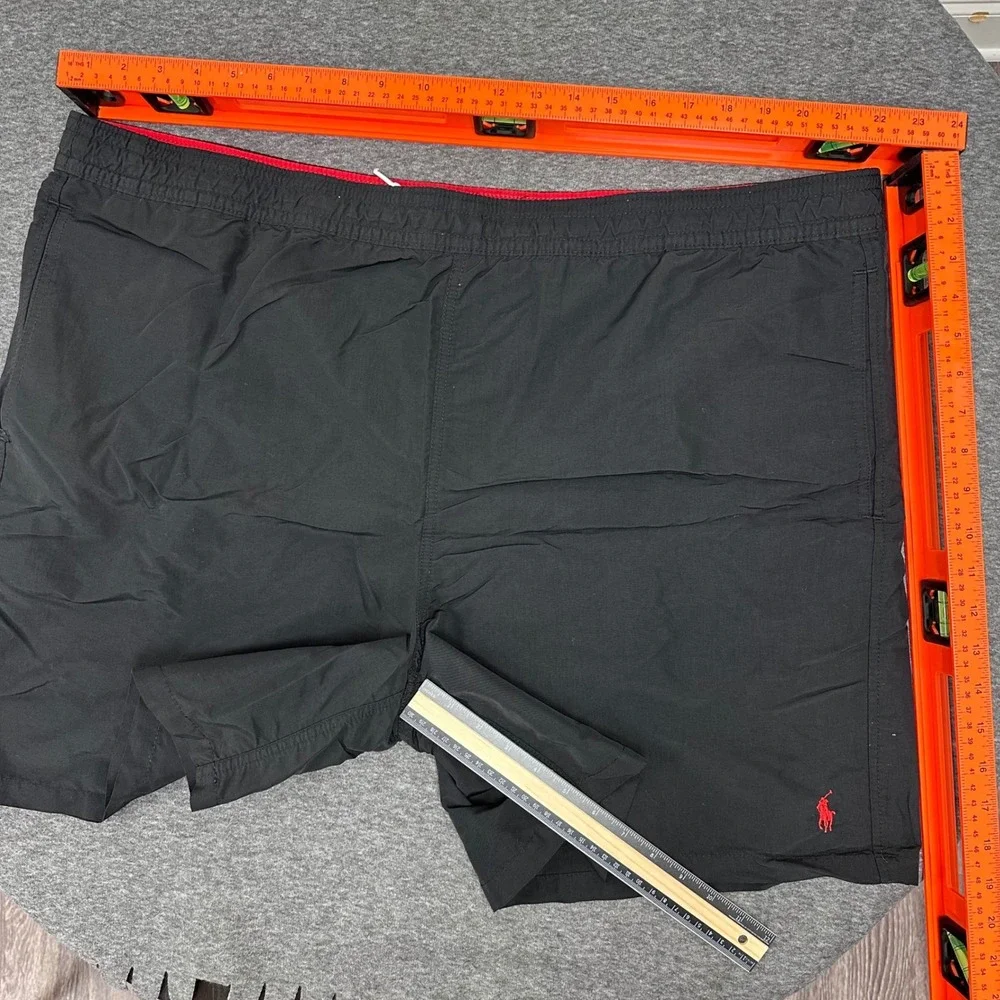 Polo Ralph Lauren Black Swim‎ Trunks Elastic Red Waist Red Pony Logo 2XB